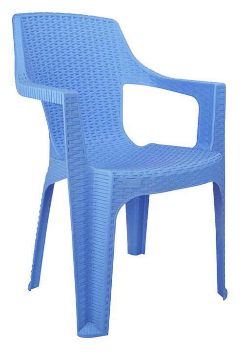 صندلی حصیری پلاستیکی آبی دسته دار